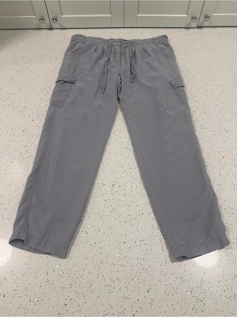 SANCTUARY 100% Tencel Cargo Zipper and Drawstring Crop Pants | Blue-Grey | Large
